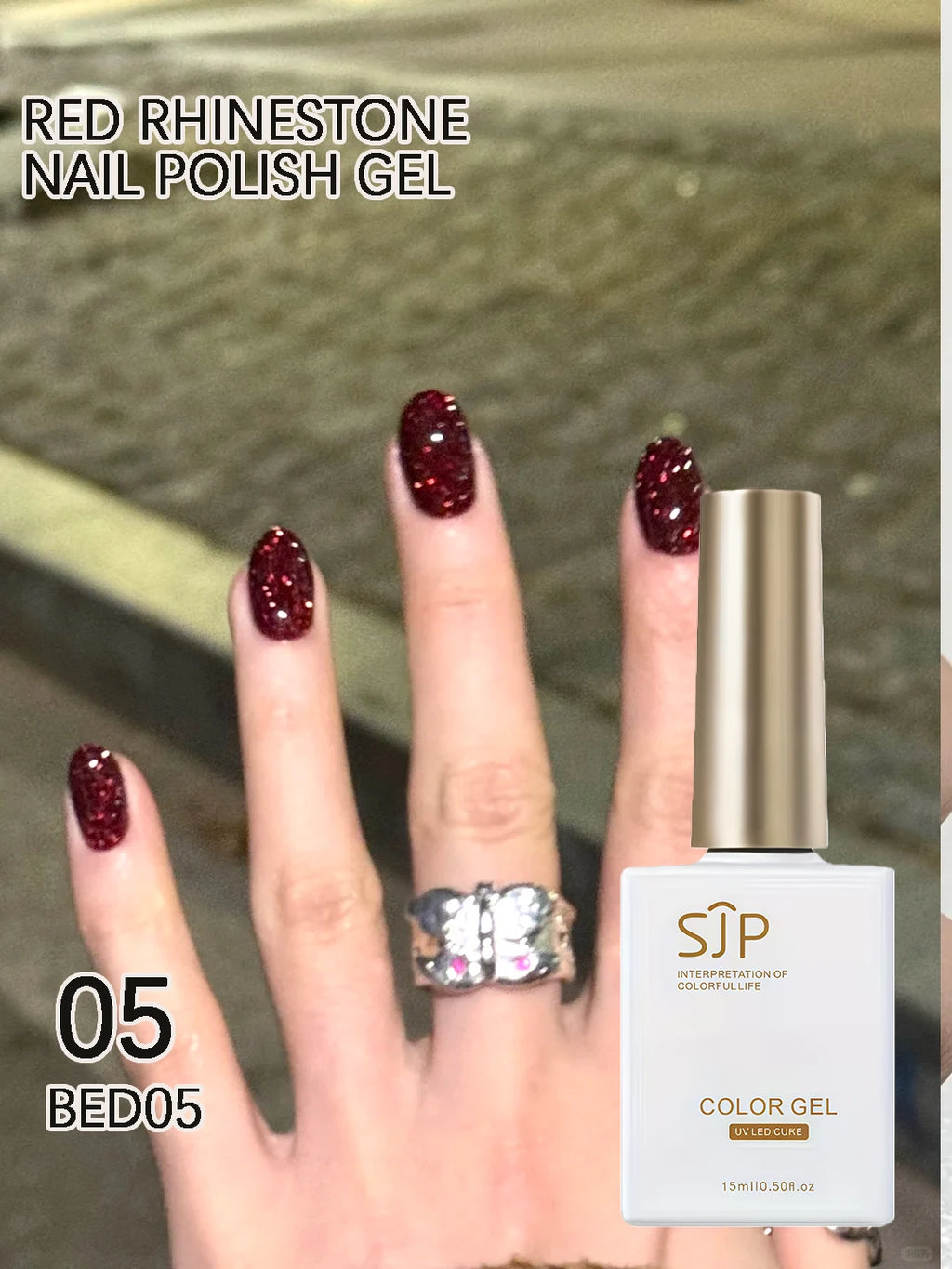 Burgundy Rhinestone Gel Nail Polish DIY Artistic Art Perfect Qme 05