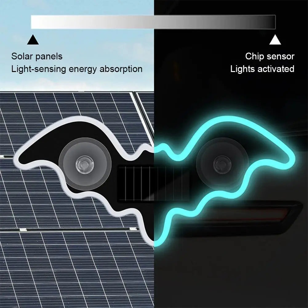 Solar Powered Car LED Ambient Light Cute Bat Shaped Suction Cup Qme