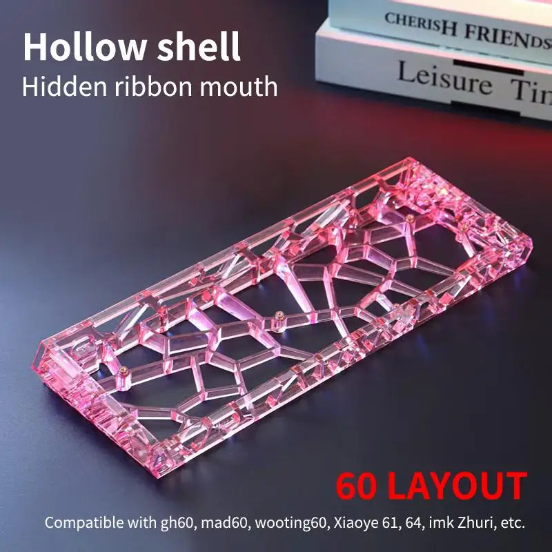 GH60 Clear Acrylic Hollow Shell Custom Keyboard Case DIY Mechanical Qme Pink