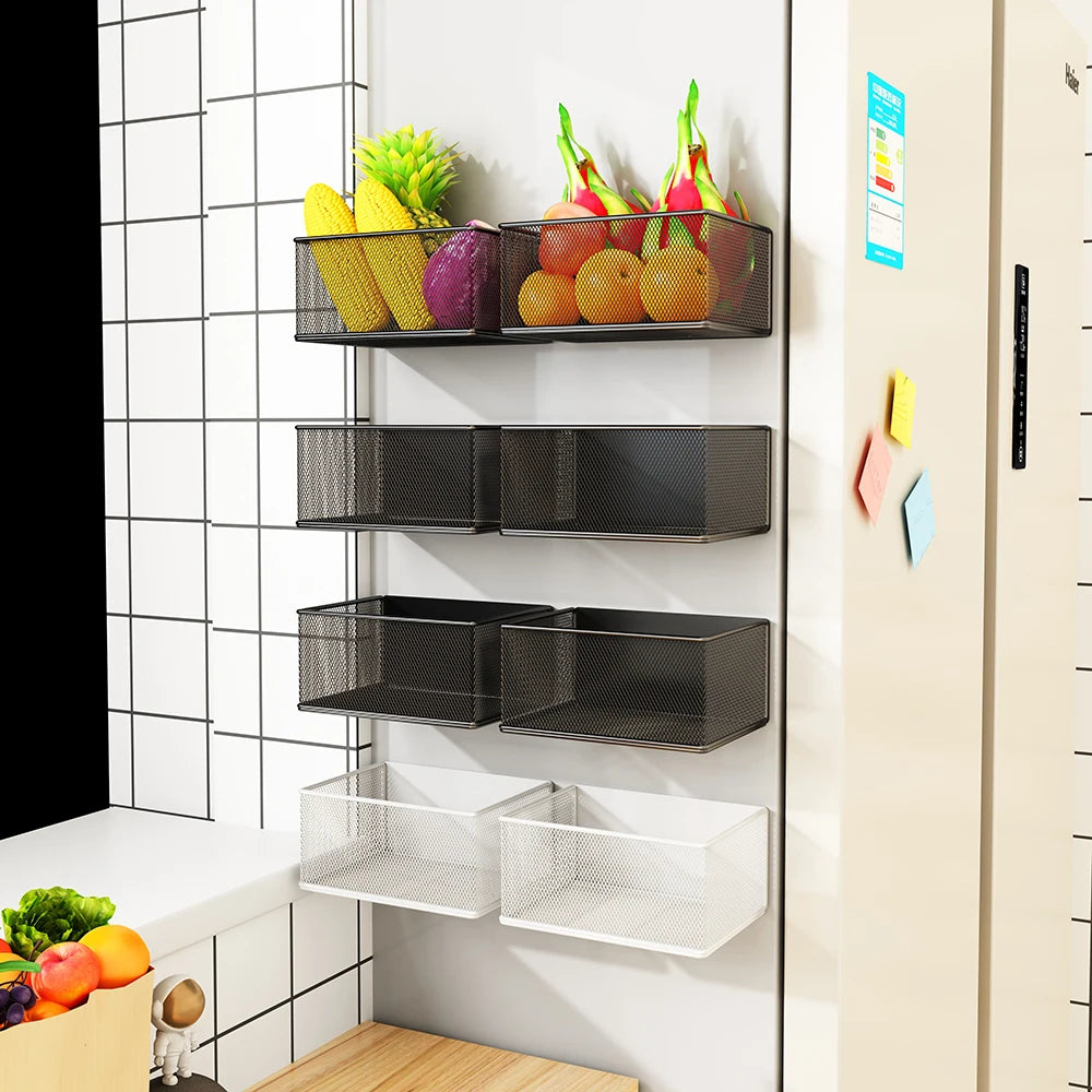 1PC Refrigerator Magnetic Storage Shelf Storage Side Hanging Basket Hanging Bag Artifact Shelf Supplies Free Of Drilling Qme