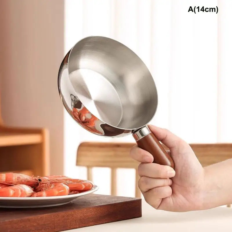 Single-person Stainless Steel Pot Bowl Walnut Wood Handle Fruit Salad Qme 14cm