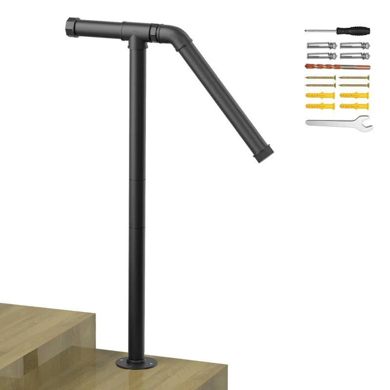 Single Post Wrought Iron Handrails for Outdoor 1-2 Steps Metal Outdoor Stair Railing for Steps Garage Porch Easy to Install Qme 1pc