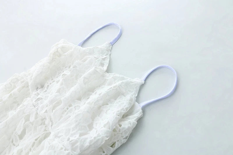 Fashion Elegant Lace Off Shoulder Sling Sling Dress Solid Color V Neck Spaghetti Straps Lace Party Dresses Summer 2022 Women's Qme