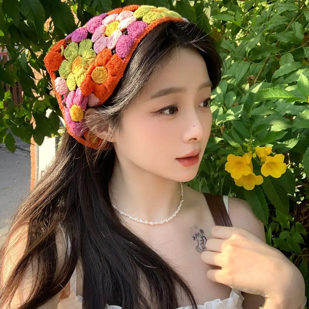 Cute Hair Band Knitted Headband Floral Bohemian Women Scarf Girl Qme