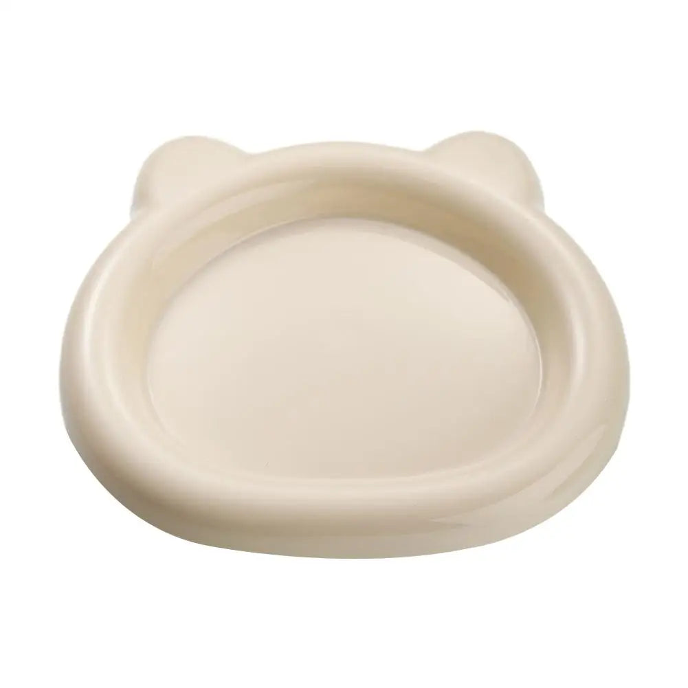 Plastic Cat Shape Bowl Wide Food Bowls Wet Dry Shallow Dish Anti-fall Qme Beige