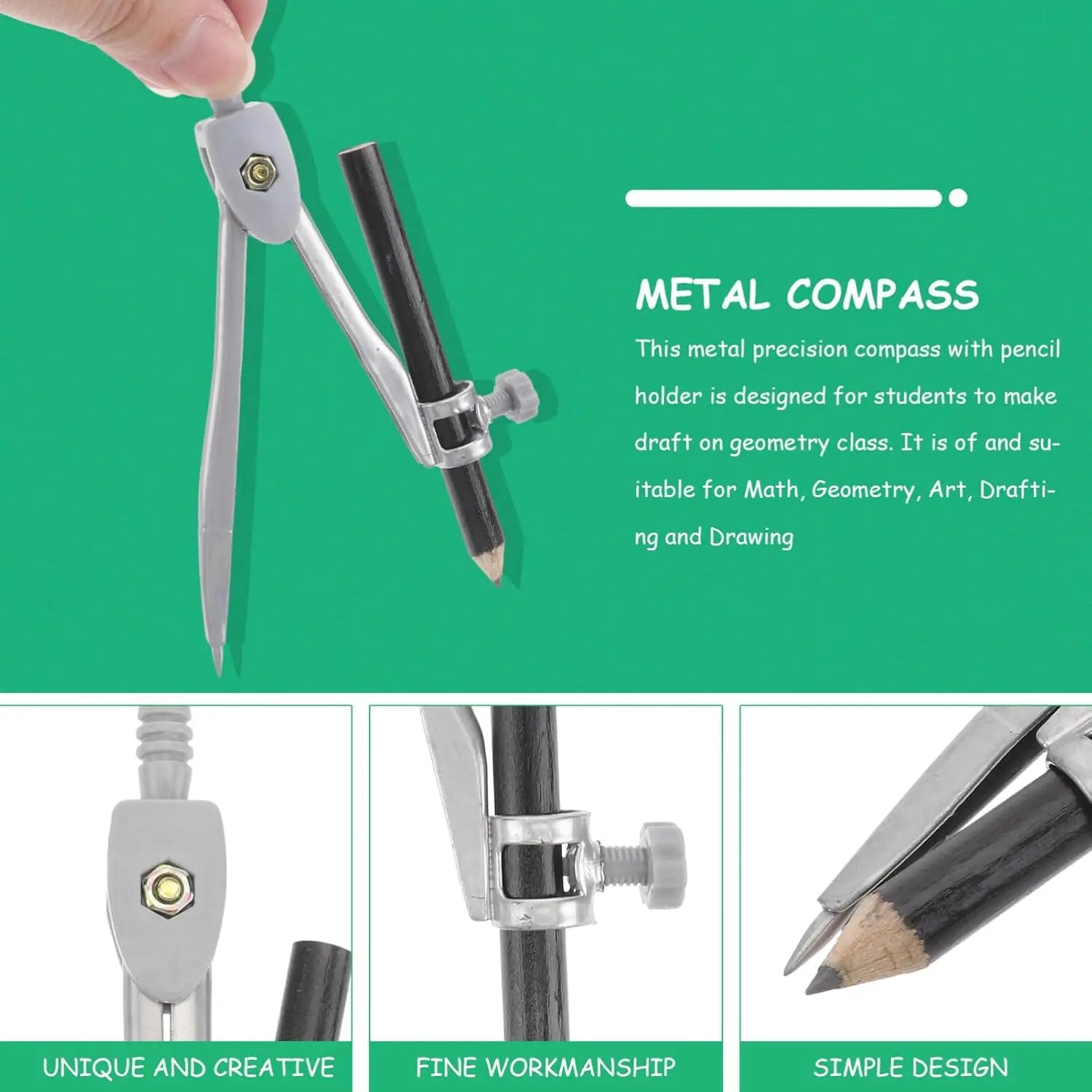 Professional Compass Metal Compass with Pencil and Storage Bag for Geometry, Precision Qme