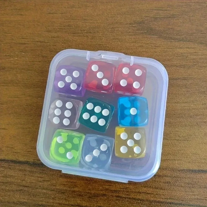 Boxed 9 pieces, 14mm in size, transparent boxed dice, throwing dice, sieve for dice Qme