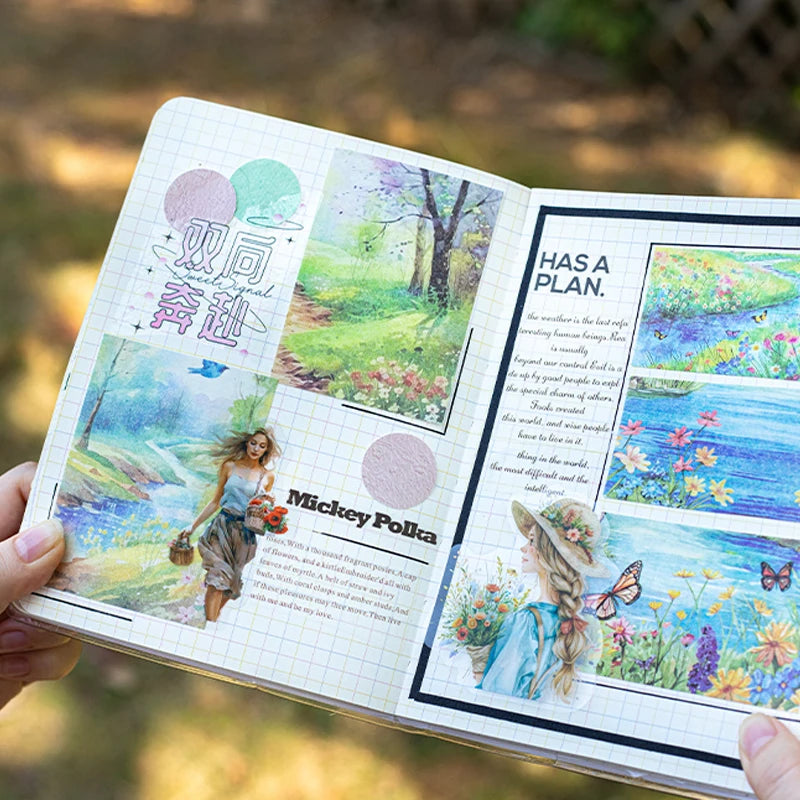 Material Paper 30 sheets/bag Spring Watercolour Landscape Handbook Stationery DIY Handmade & Scrapbook Journal Decoration Qme