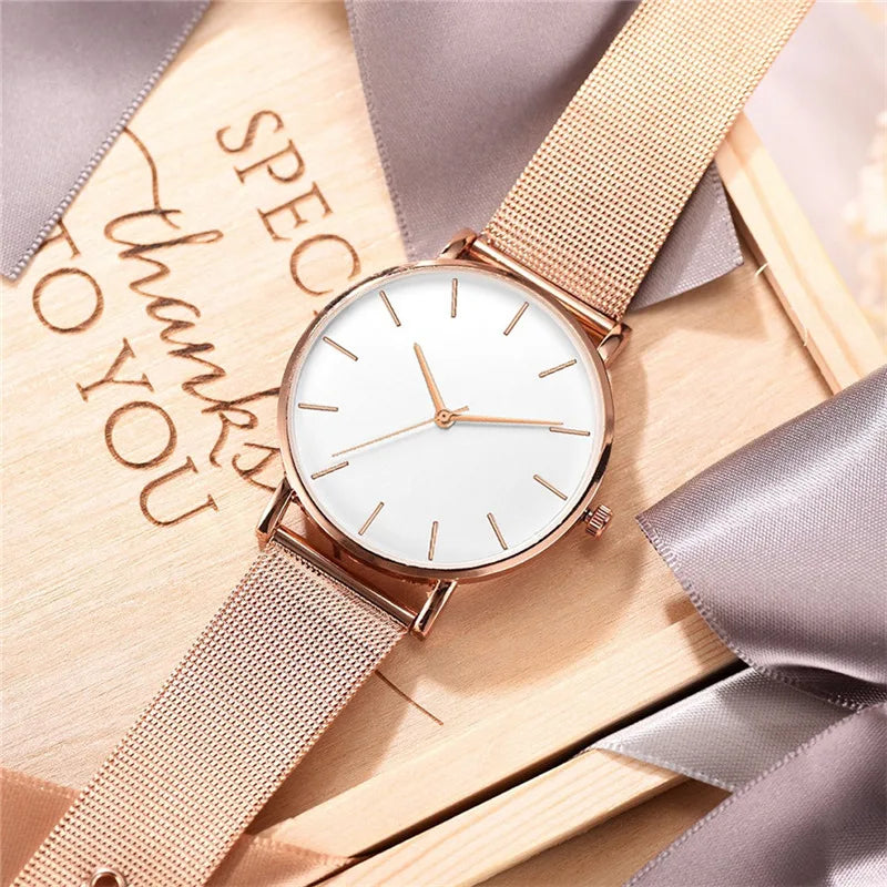 Reloj Mujer Ladies Fashion Metal Hour Casual Watch Simple Quartz Wrist Watch Female Black Mesh Stainless Steel Watch Saa Bracele Qme