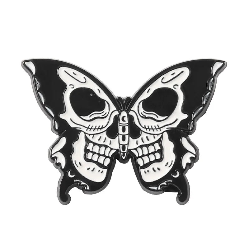 Skeleton Butterfly Enamel Pins Black Skull Gothic Punk Lapel Clothes Badges Brooches Backpack Hat Jewelry Gift for Kid Friends Qme Style 5