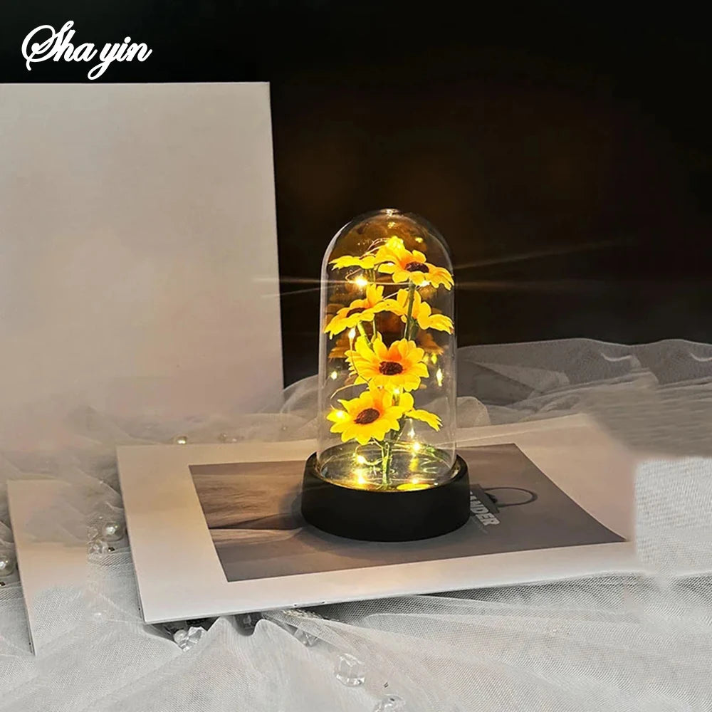 Graduation season gift small sunflower plastic set Mother's Day send wife send mother Valentine's Day eternal flower gift Birthd Qme golden