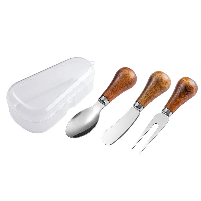 Cheese Spreader Jam Baking Tools Stainless Steel Knives Fork Wooden Qme 5