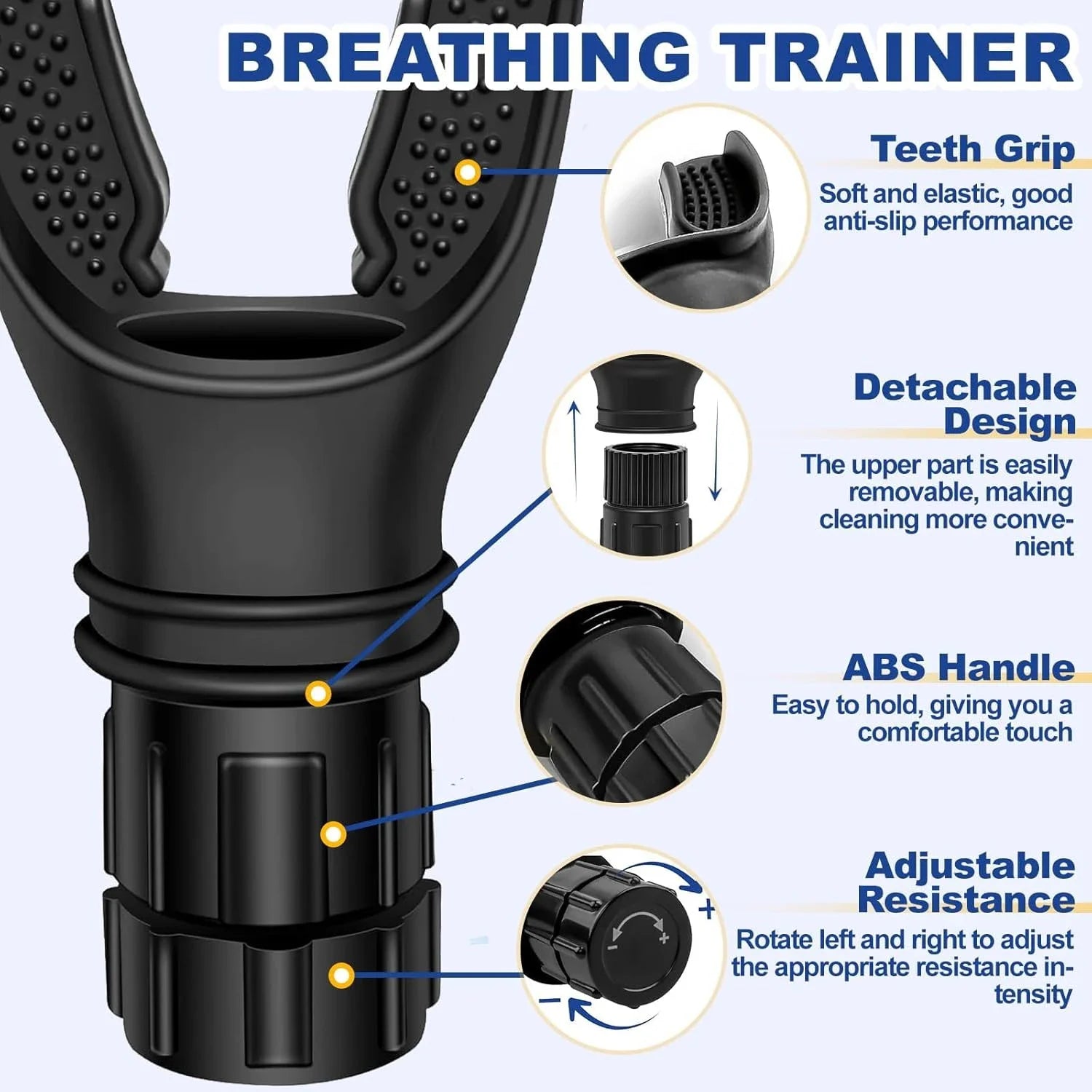 Breathing Trainer Lung Flexer Durable Fitness Exerciser Increases Lung Capacity Breath Adjustable Levels Respiratory Deep Breath Qme