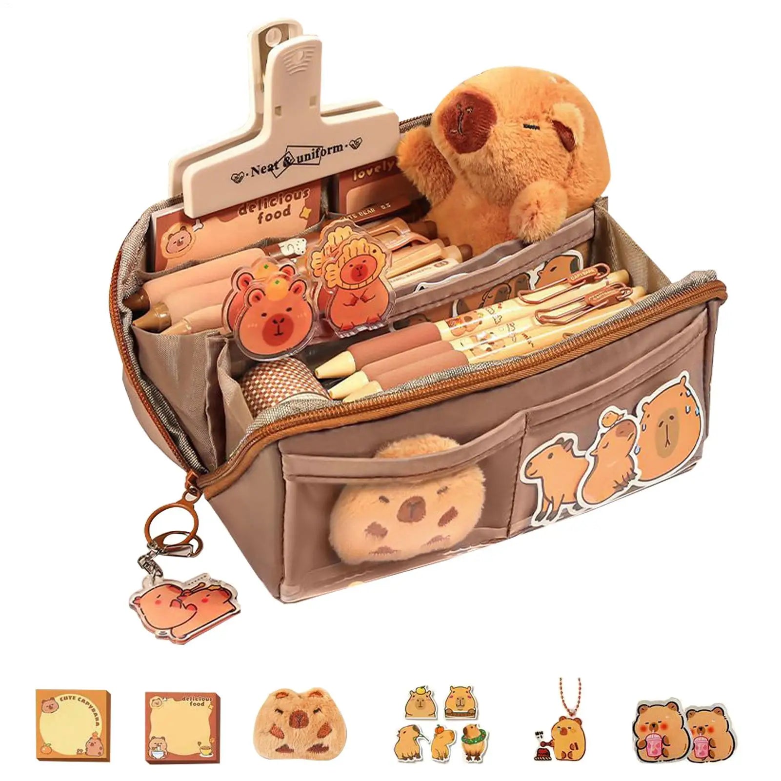 Pen Case Capybara Zipper Pencil Box Cartoon Stationery Makeup Bag School Supplies for Travel Student Teacher Kindergarten Qme