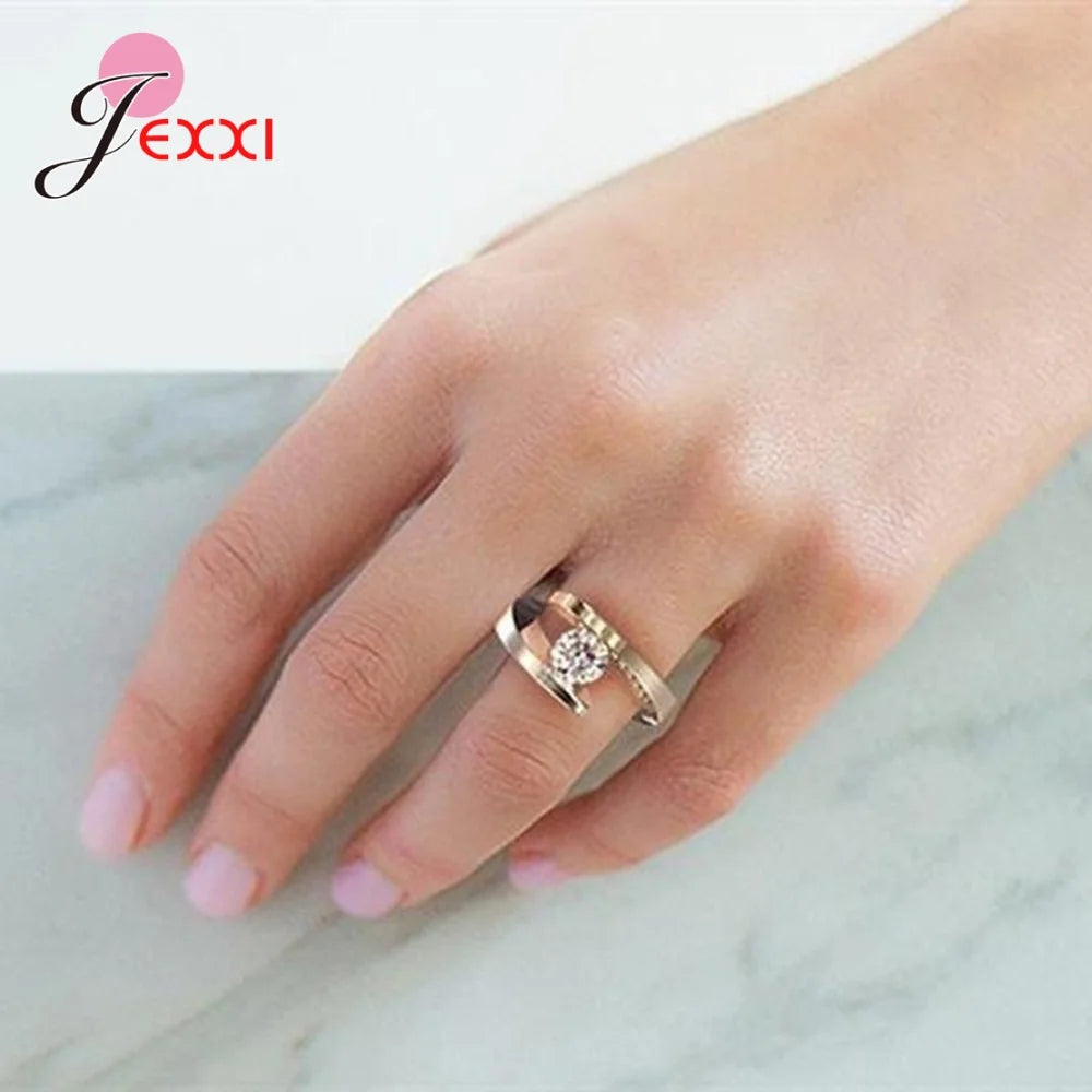 Luxury Bridal Rings Size 6 7 8 9 10 New Princess 925 Sterling Silver Rose Gold Color Women Rhinestone Crown Engagement Jewelry Qme
