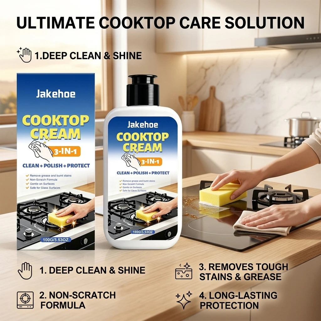 Multi-functional Kitchen Cleaner Remove Burnt Grease Food Residue & Tough Stain Form Protective Film 3-in-1 Cooktop Cleaning Kit Qme
