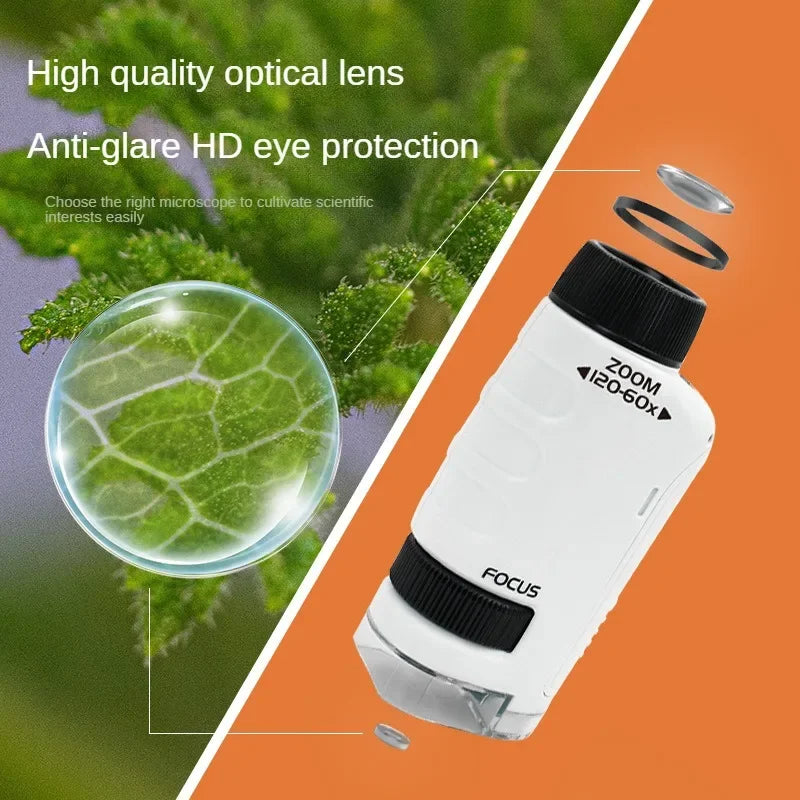 Handheld Microscope Kit Lab LED Light 60X-120X Lab Mini Handheld Battery Powered Microscope With LED Light Kids Science Children Qme