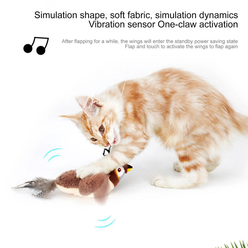 Chirping Bird Cat Toy Cat Toy Simulation Bird Toy Sparrow Flapping Wings Kitten Toys Vivid Chirping Rechargeable Interactive Cat Qme