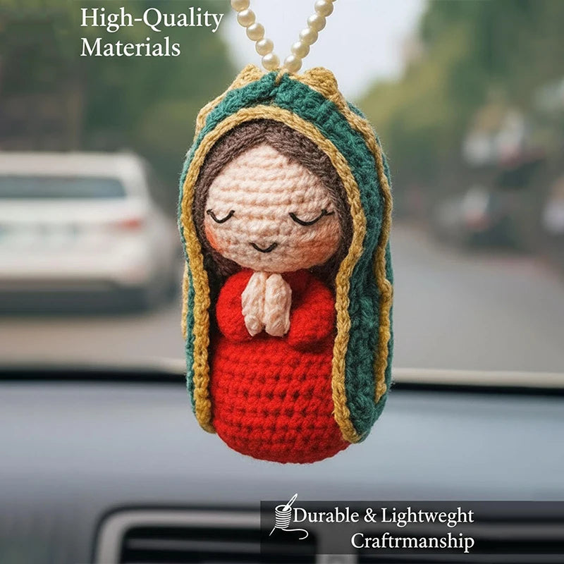 Cute Mary Statue Car Interior Decoration, Handmade Virgin Mary Charm Crochet, Elegant Religious Figurines Hanging Decor Qme