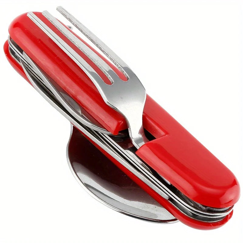3 In 1 Folding Portable Cutlery Set Stainless Steel Spoon Fork Knife Combo Mini Compact Travel Camping Picnic Reusable Tableware Qme 1pc