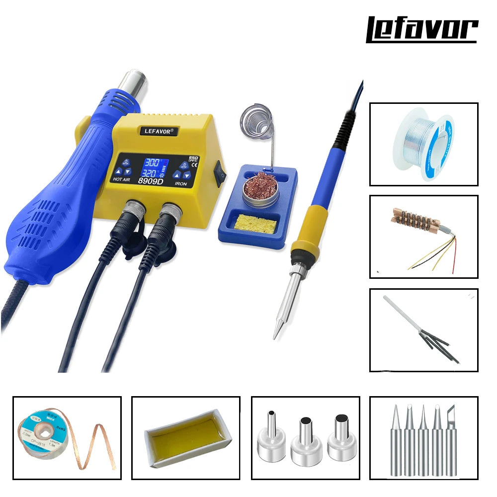 1 Digital Soldering Station Iron Air Gun BGA SMD Welding Rework Tool Qme set3 110V