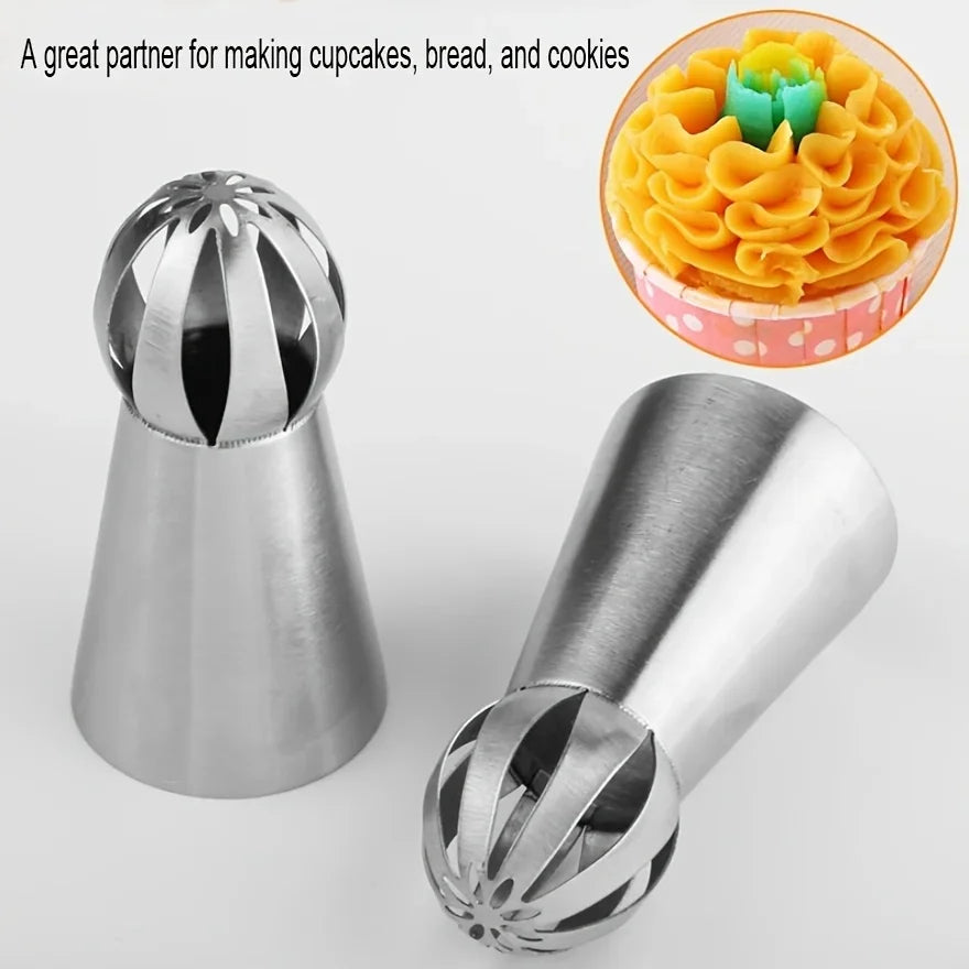 3pcs Piping Tips, Stainless Steel Piping Tips Set, Ball Shaped Icing Nozzles, Professional Decoration Tips, For Home Kitchen Qme