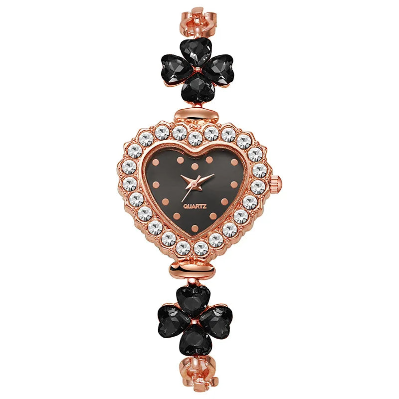 Requintado relógio de pulso feminino em forma de coração, pulseira quartzo sem caixa, moda Qme black