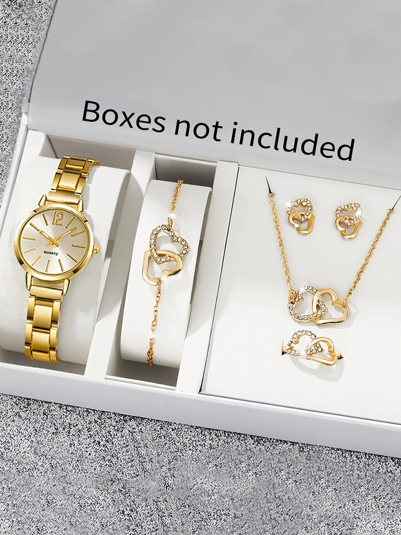 Women's Watch with Elegance Steel Band, Fashionable and Simple Trendy Quartz Watch Bracelet Set Qme Gold