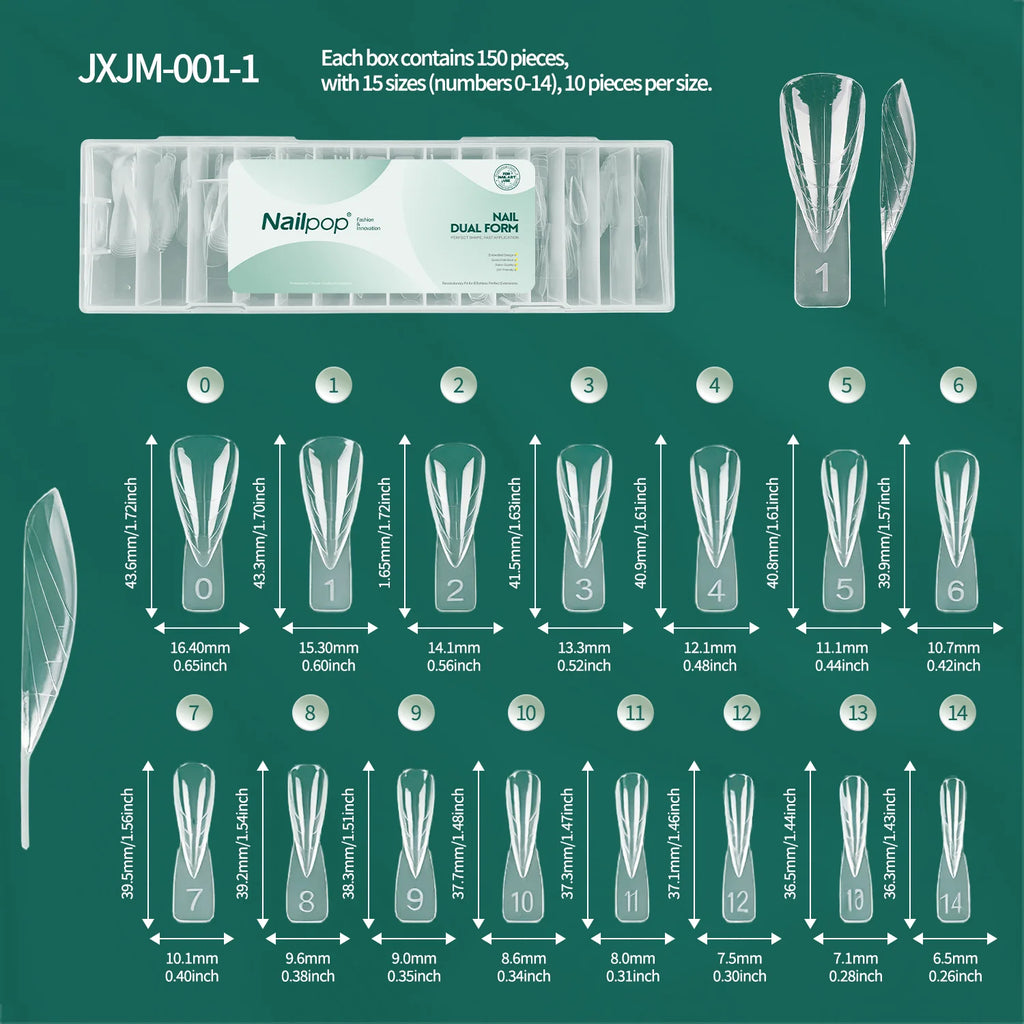Nailpop Pointed Nail Forms 15 Sizes Professional Salon Easy Use Reuse Qme JXJM-001-150