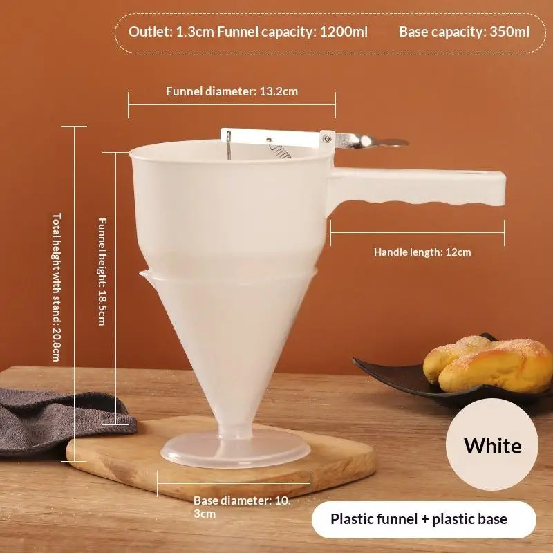 Stainless Steel Funnel Dispenser Rack Cupcake Pancake Batter Maker Qme White