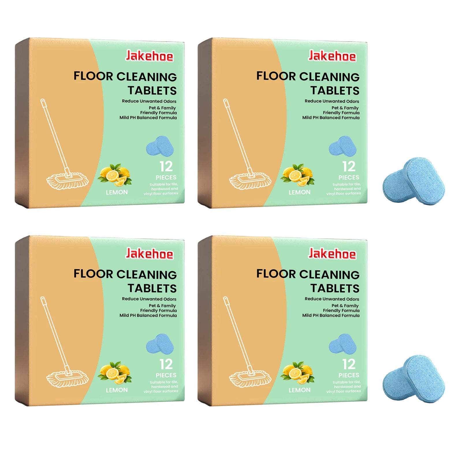 Floor Cleaning Tablet Removing Floor Stains Eliminate Odors Polishing Restore Shine Freshing Lemon Fragrant Daily Floor Cleaner Qme 4PCS A