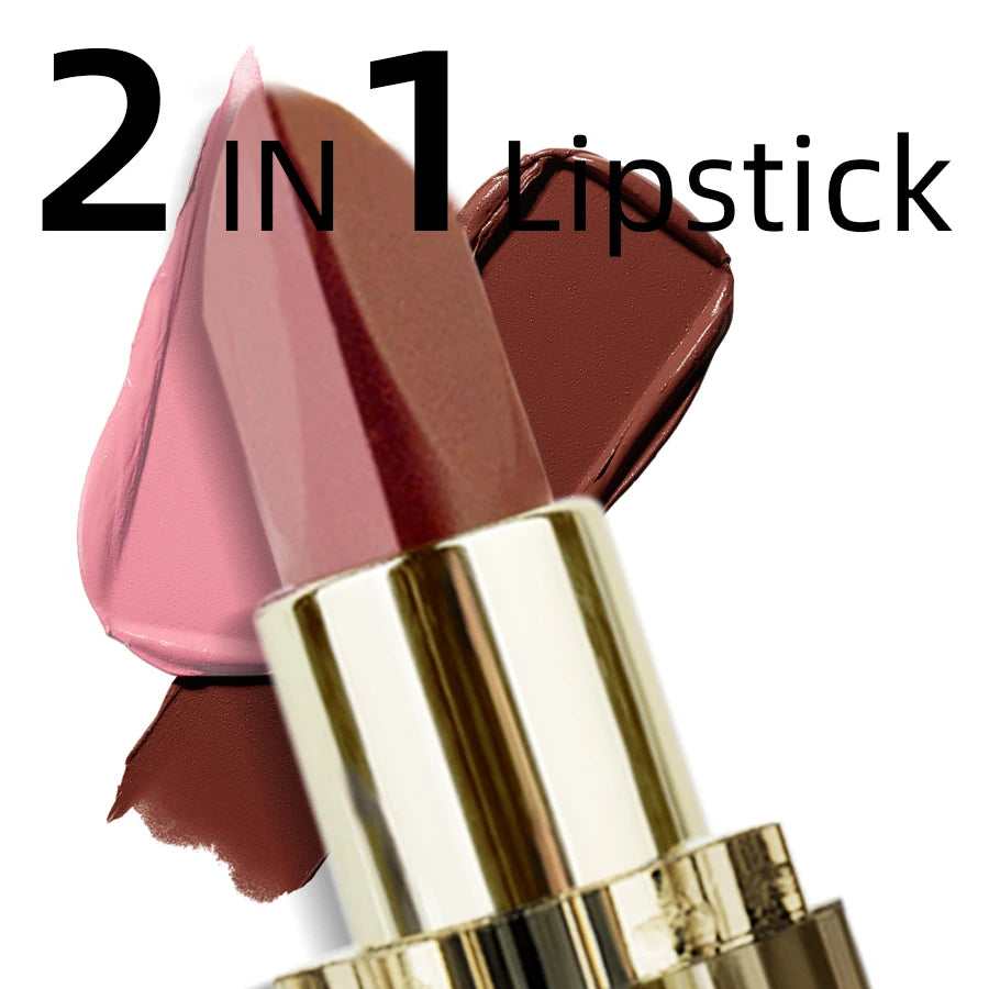 Two-tone Matte Lipstick Pink Waterproof Lip Makeup Easy Use Refill Qme