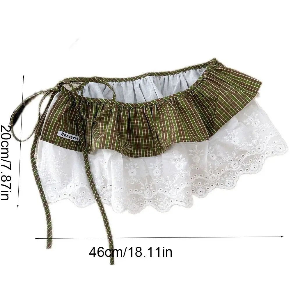 Sweet Balletcore Plaid Fart Curtain Korean Lace Up Mini Skirts Qme