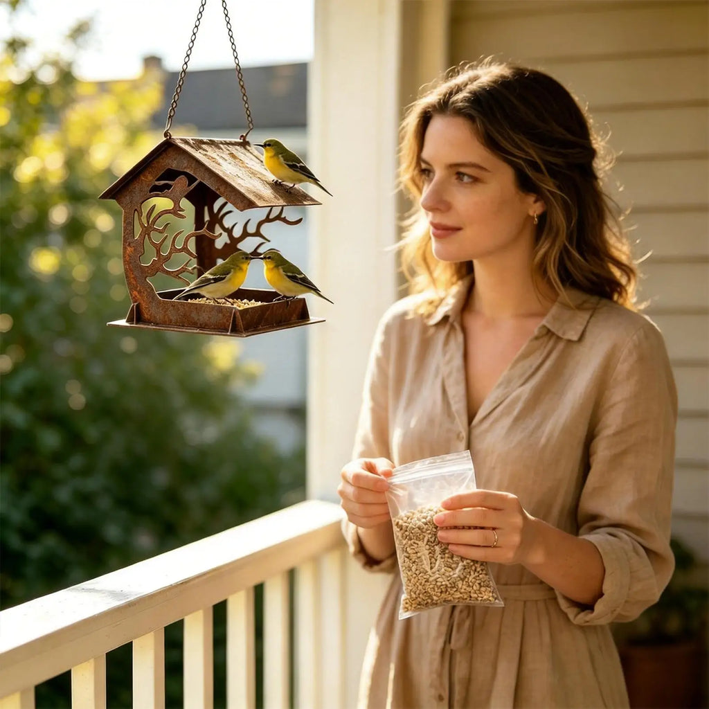 Bird Feeders For Outside Rainproof Large Capacity Feeding Dispenser Hangable Bird Feeder For Patio Lawn Backyard Balcony Qme