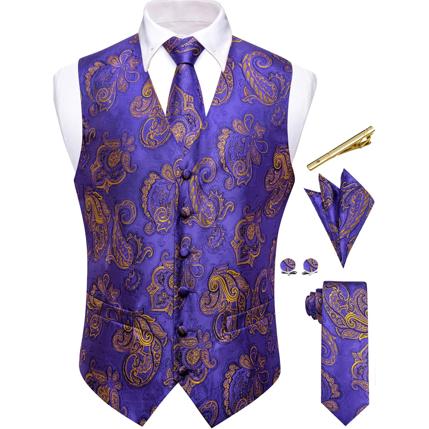 Men's Formal Suit Vest & Tie Set Paisley Floral Style, Premium Waistcoat and Necktie Combo for Weddings, Business Occasions Qme MJTZ9013-DPTLJ01 S