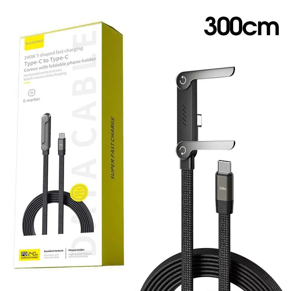 240W Fast Charging Foldable Phone Holder Data Cable Fast Charging Multi Charger Cord With Type C 2-in-1 Foldable Data Cable Qme C to C 240W 1
