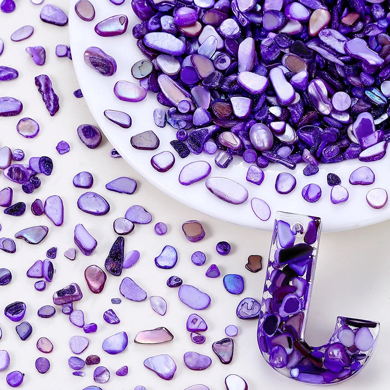 50g Crushed Shells Natural Pearl Light Nail Seashell Slices Particle Shell Charm for DIY Art Crafts Table Scatter Party Favor Qme Purple