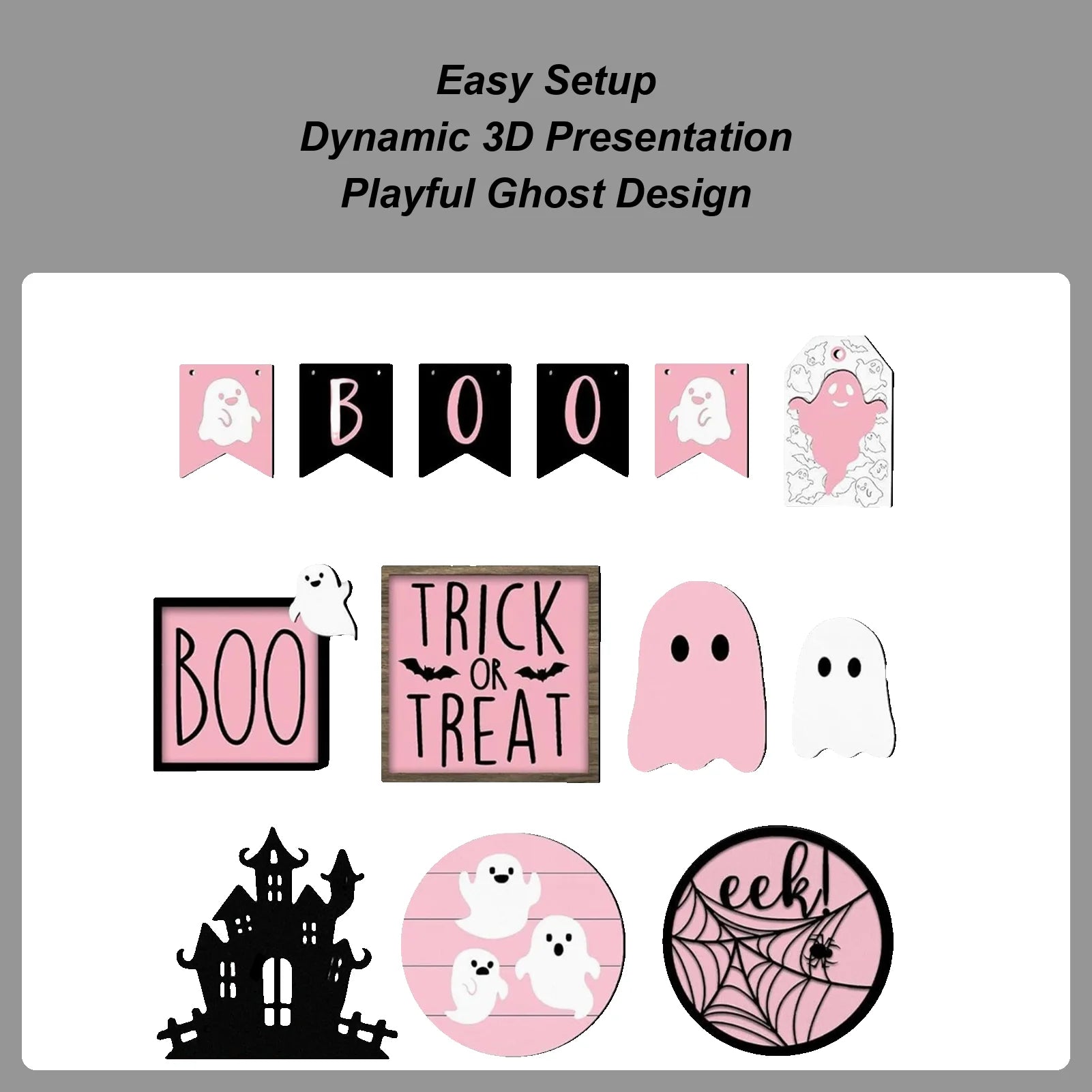 Halloween Tiered Tray Decorations 13 Desk Decor Boo Ghost Themed Qme