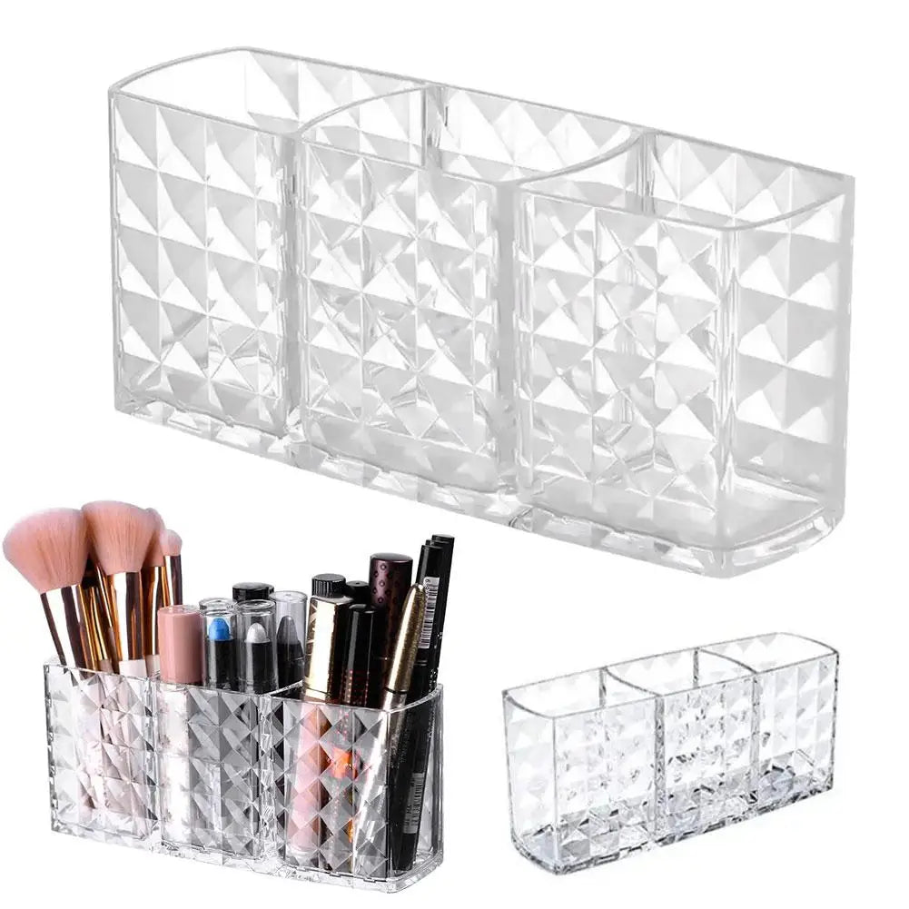 3 Slots Makeup Brush Holder Organizer Cosmetic Storage Box Lipstick Qme