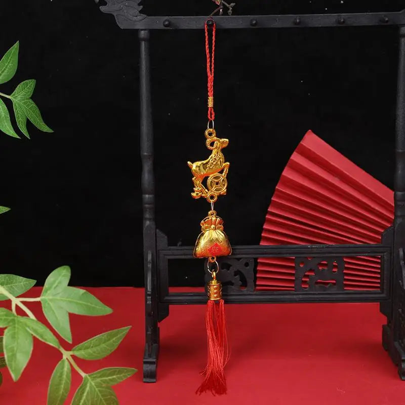 Chinese Year 2027 Goat Hanging Ornaments Gold Lucky Design Red