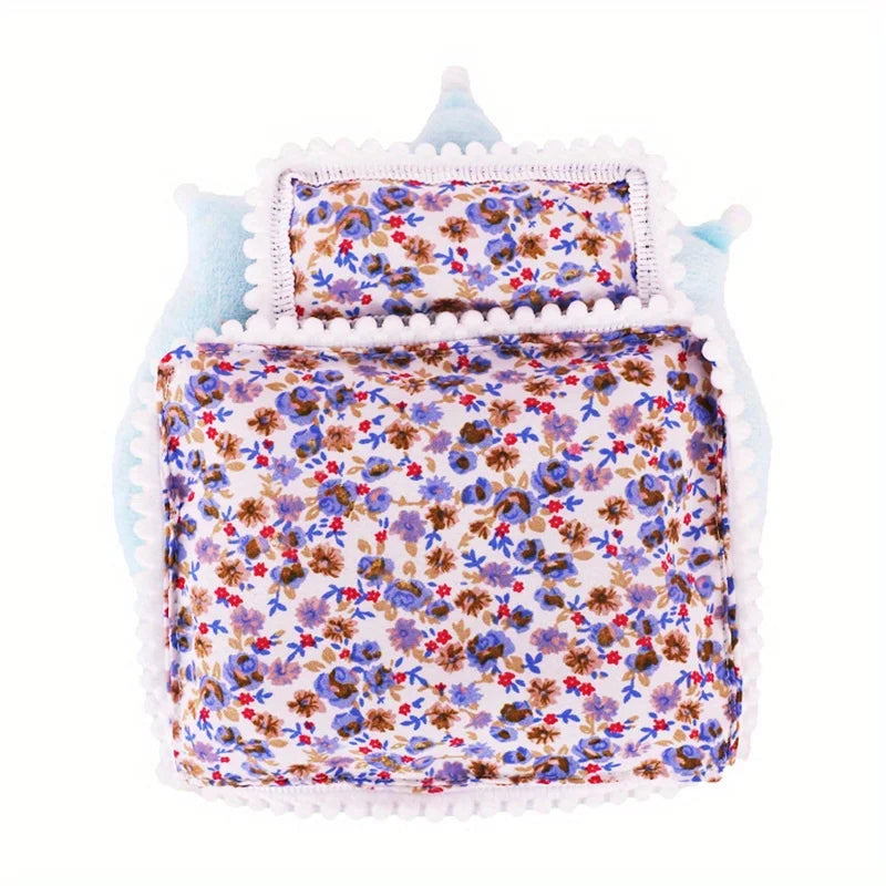 3 pieces of 17cm doll pillows, mattresses, duvet covers, cute floral bed covers, doll accessories, comfortable sleeping gifts Qme SKY BLUE