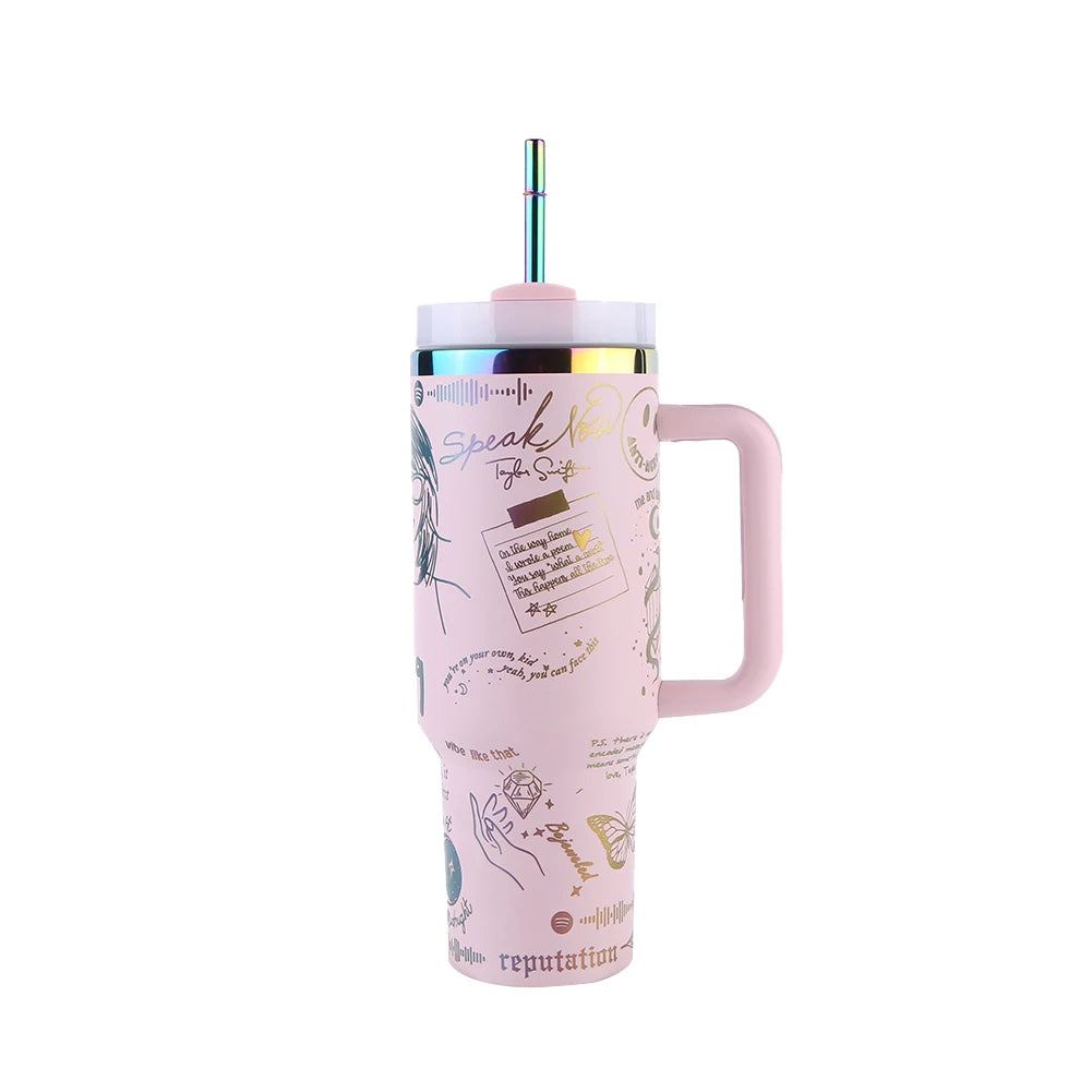 40oz Stainless Steel Insulated Water Bottle with Straw Vacuum Insulated Car Mug Thermal Iced Travel Cup for Camping Hiking Qme Light Pink