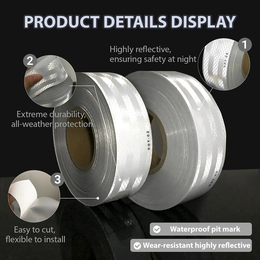 White Reflective Tape DOT-C2 Safety Warning Sticky Road Conspicuous Sticker Waterproof Reflective Strip For Truck Van Qme