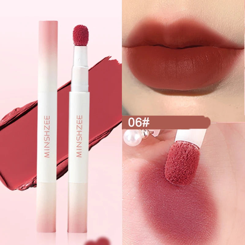 Liquid Lipstick With Cushion Applicator Velvet Matte Lip Gloss Moisturizing Creamy Soft Liquid Blush Lip Stick Multi-uses Makeup Qme 06-MINSHZEE