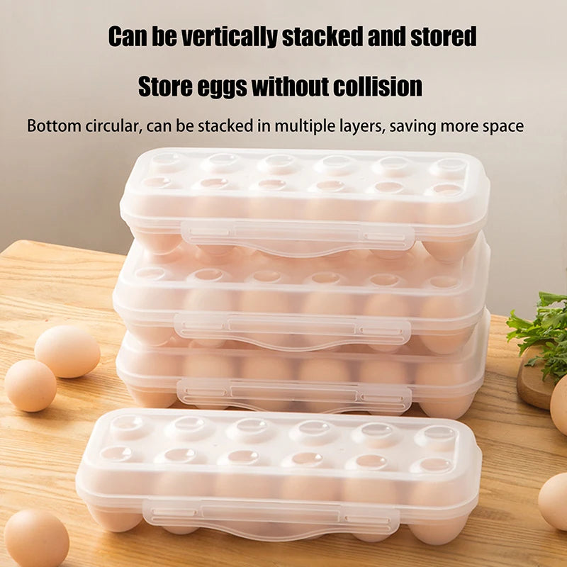 Household Fridge Egg Organizer Tray 12 18 Grid Storage Box Lid Qme