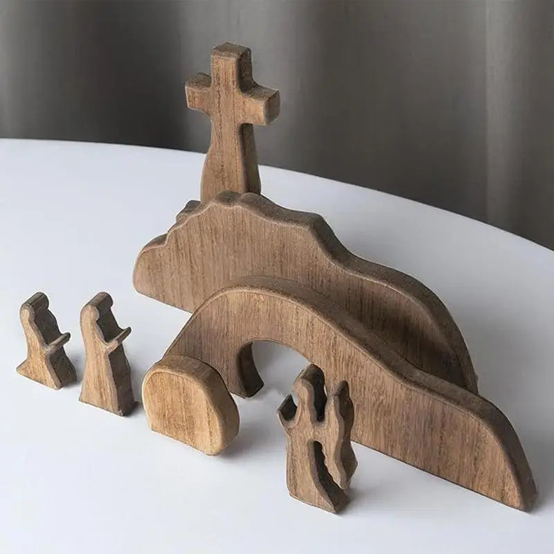 Empty Tomb Easter Scene Decoration Wood Table Jesus Nativity Statue Qme