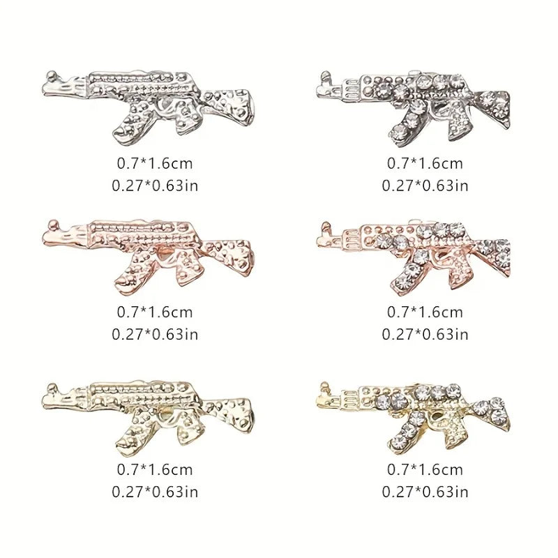 AK47 Nail Art Charms Rhinestones 3D Gun Shape Gem Accessories Jewelry Qme