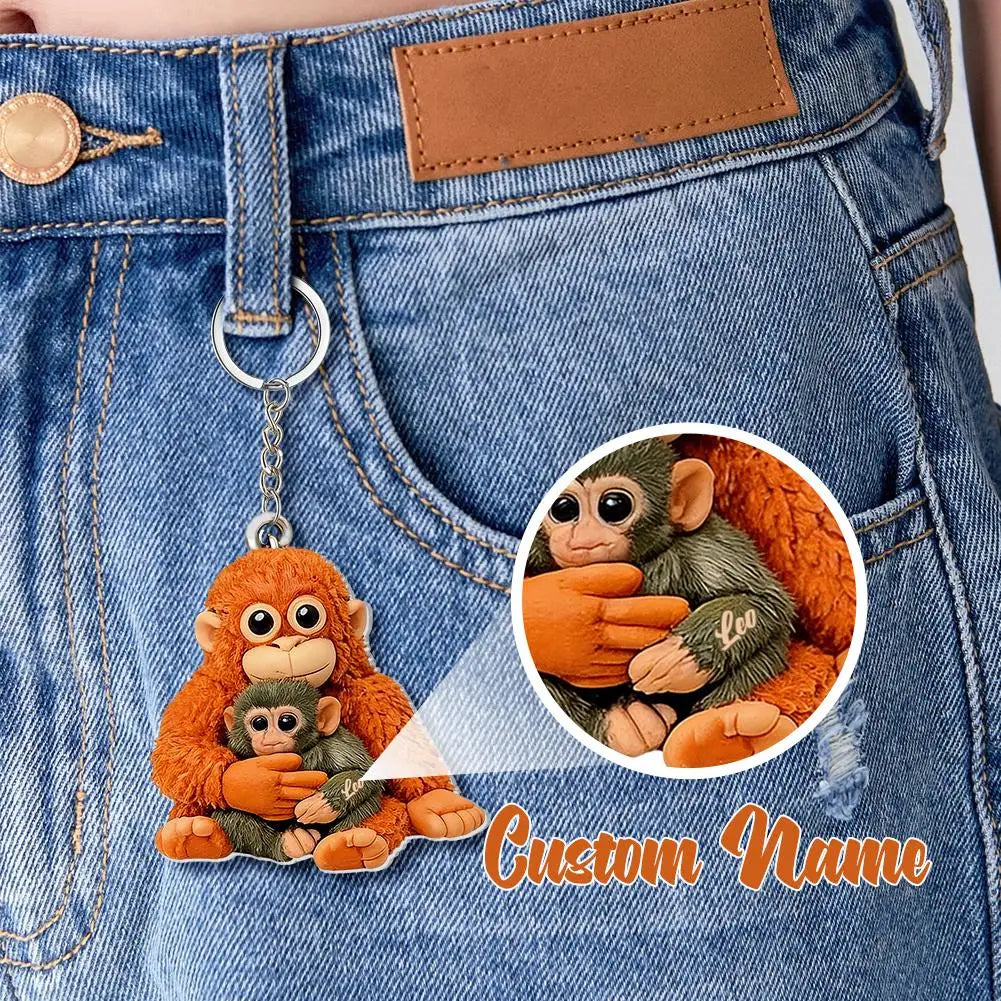 Protect Punch Monkey Keychain Decoration Cute Holding Plush Toy Qme