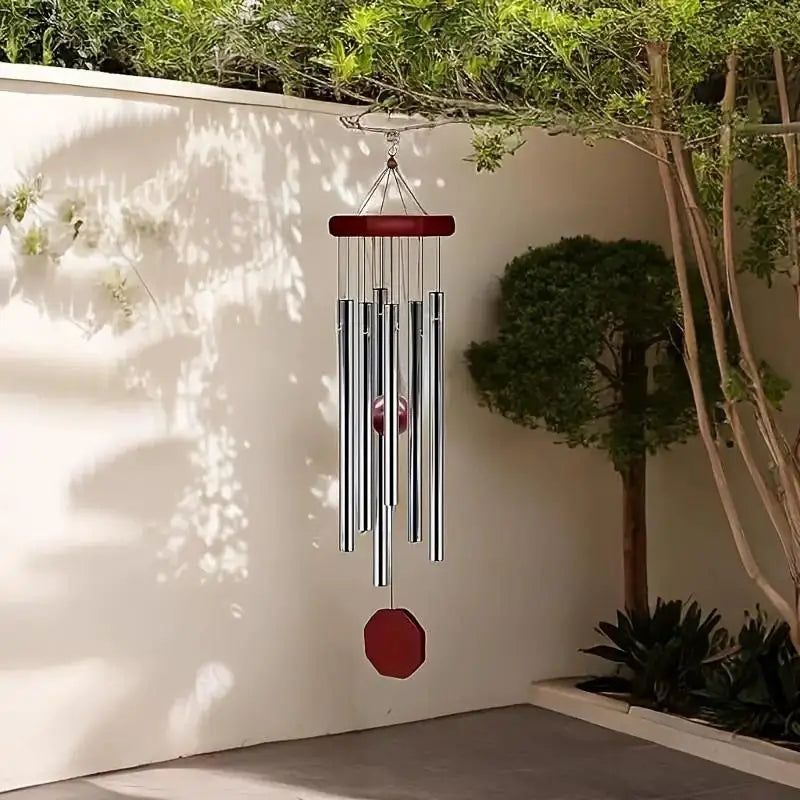Wind Chime Octagonal Wood Hang Tag 6 Metal Tubes Courtyard Corridor Qme