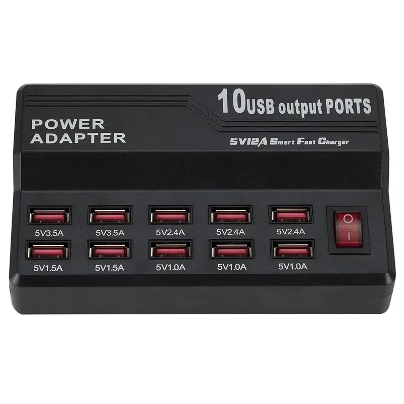 10 Ports USB Charging Station Wall Travel Desktop Charger Hub Power Adapter Charger Digital Charger for IPhone Samsung Qme 12 ports US